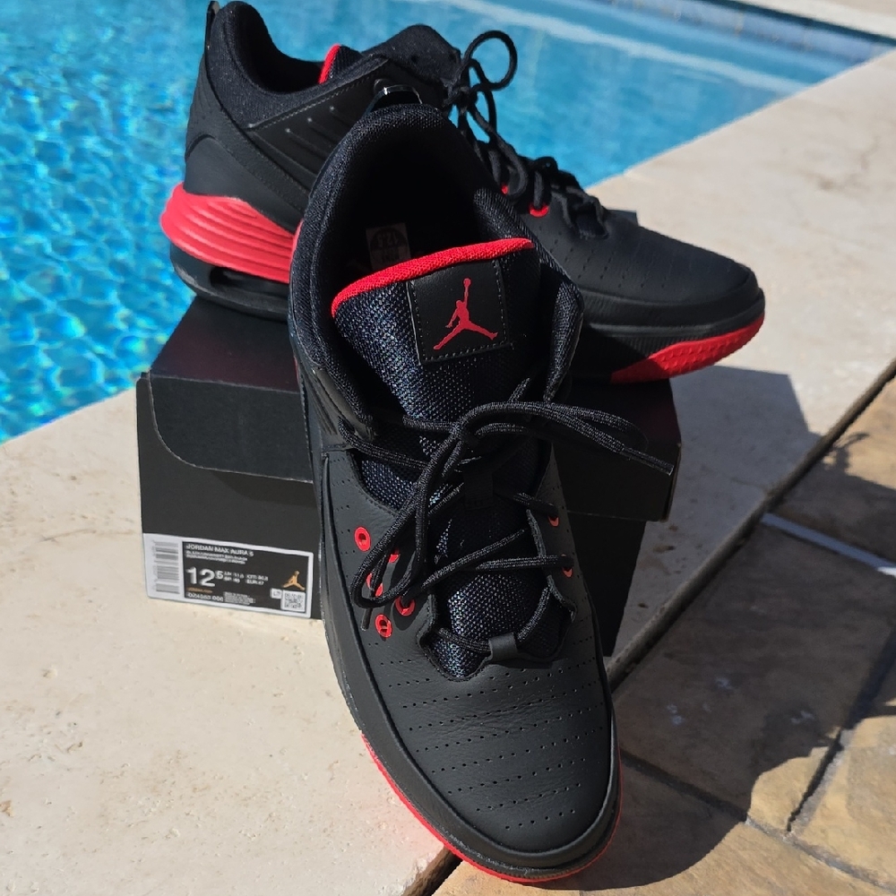 Jordan Max Aura 5 Black and Red Sneakers